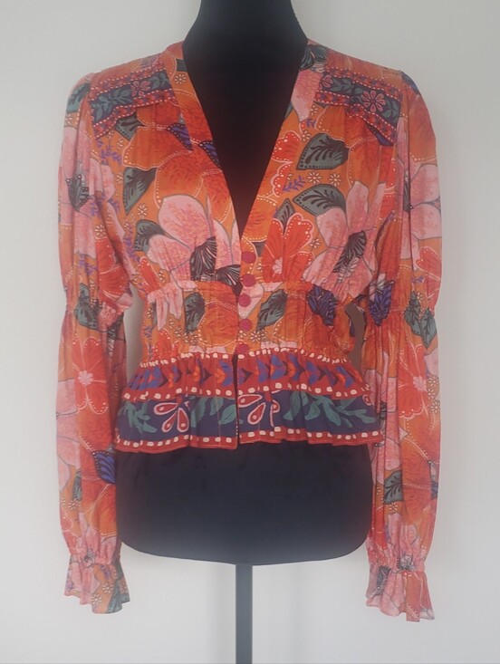 FARM Rio Tops - FARM Rio Marias Floral Plunge Neck Peplum Top